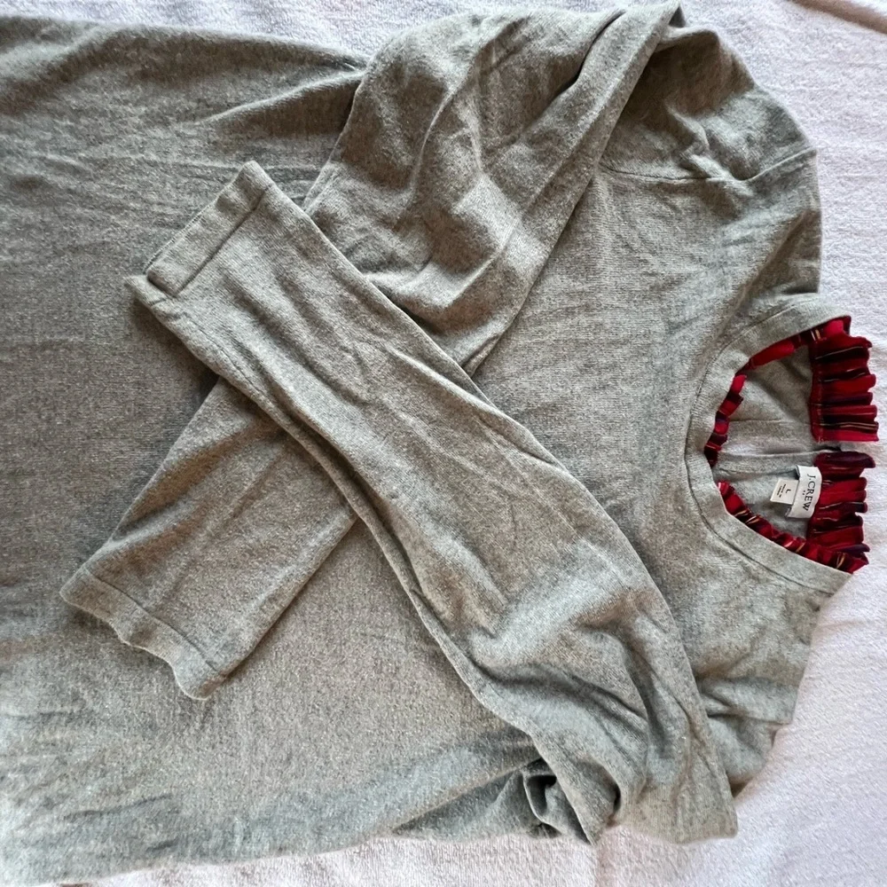 J. Crew Gray Top with Red Ruffle Detail​​